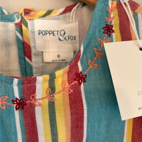Poppet & Fox girls embroidered striped long sleeve striped dress size 8 - Picture 3 of 5